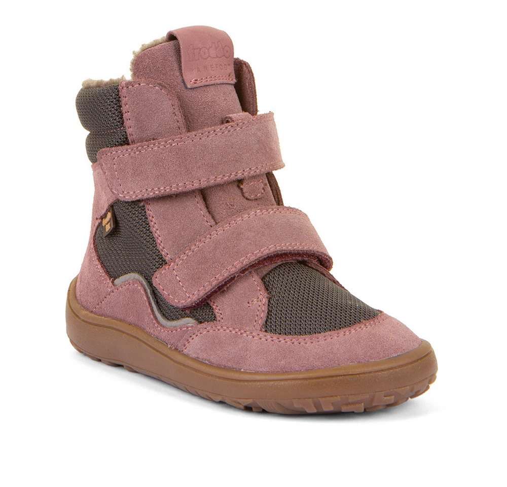 froddo® BAREFOOT TEX WINTER Barfußschuh Klettschuh, Winterstiefel mit TEX-Membrane (grau/rosa)