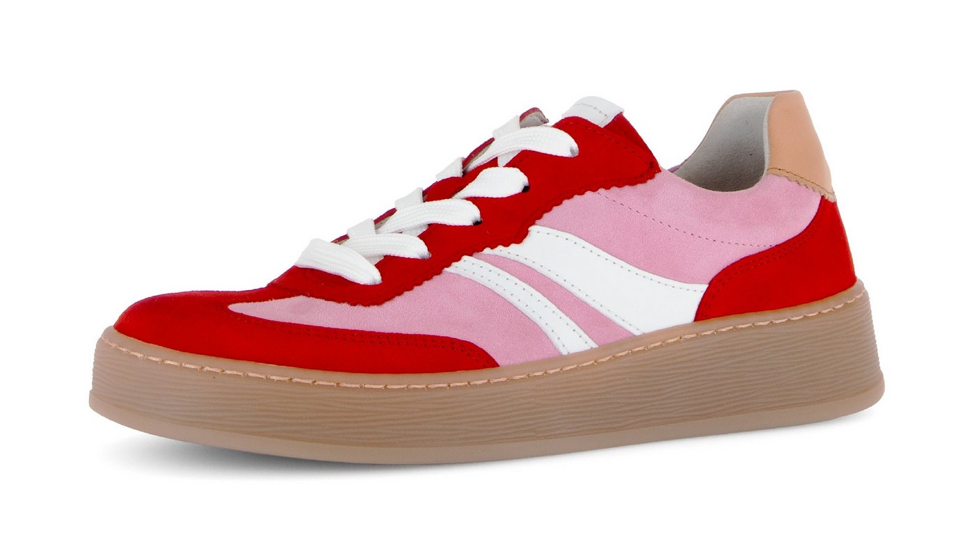 Gabor FLORENZ Plateausneaker Freizeitschuh, Halbschuh, Schnürer, im Retrolook, Weite G (weit) (rosa/rot/weiß)