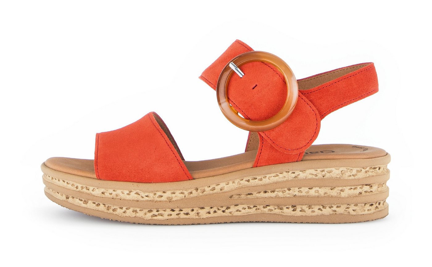 Gabor Keilsandalette, Riemchensandale, Sommerschuh mit modischer Zierschnalle (rot)