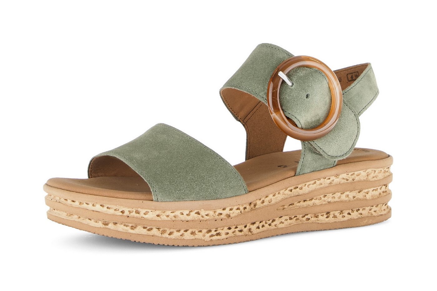 Gabor Keilsandalette, Riemchensandale, Sommerschuh mit modischer Zierschnalle (grün)
