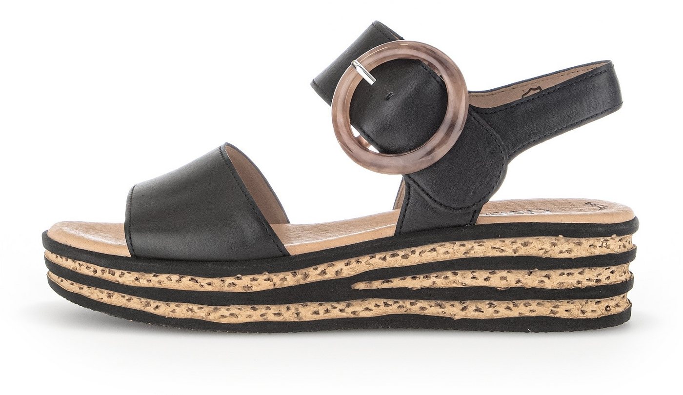 Gabor Keilsandalette, Sommerschuh, Riemchensandale, Klettverschluss unter der Zierschnalle (schwarz)