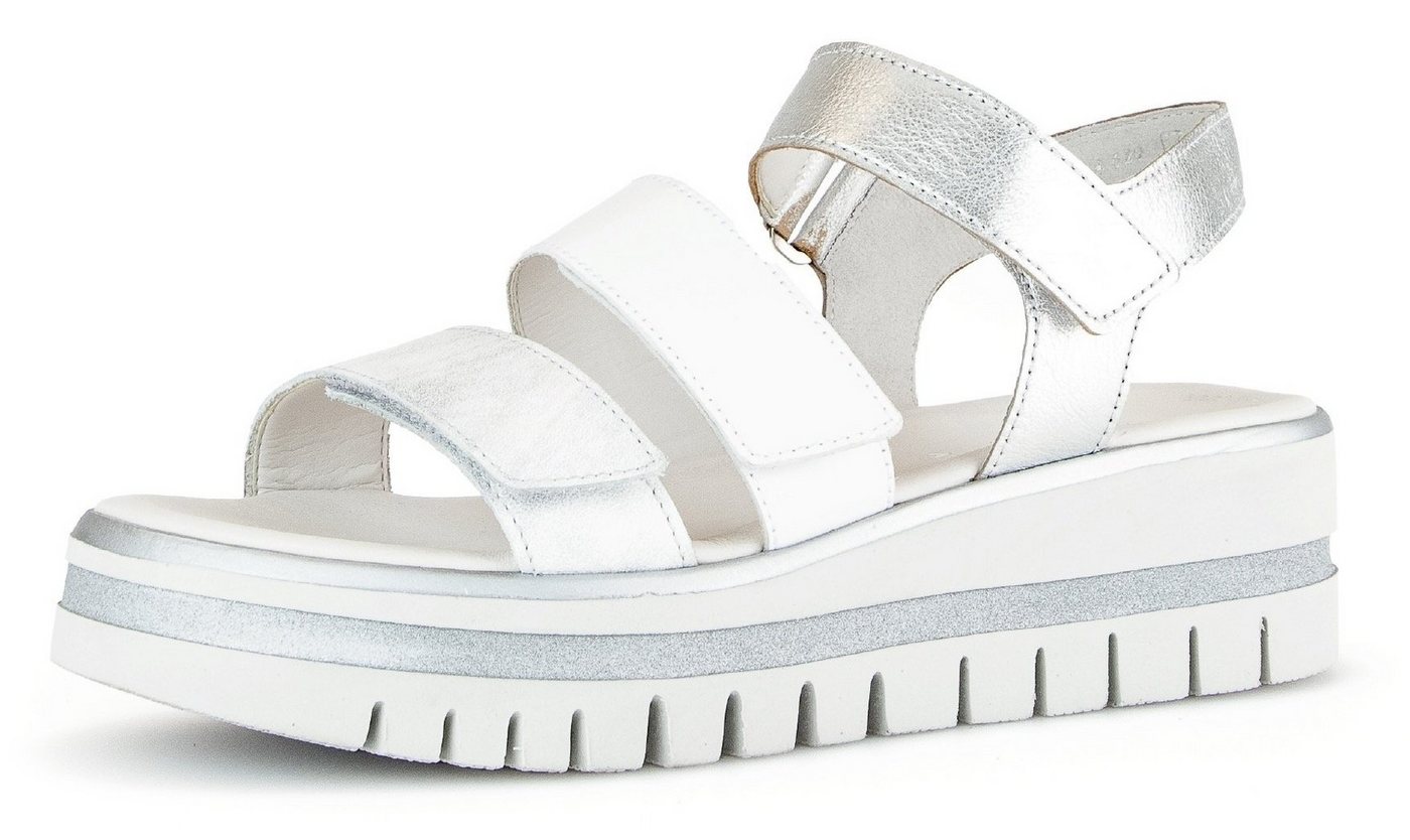 Gabor Keilsandalette, Sommerschuh, Sandale, Keilabsatz, mit drei Klettverschlüssen (silber/weiß)