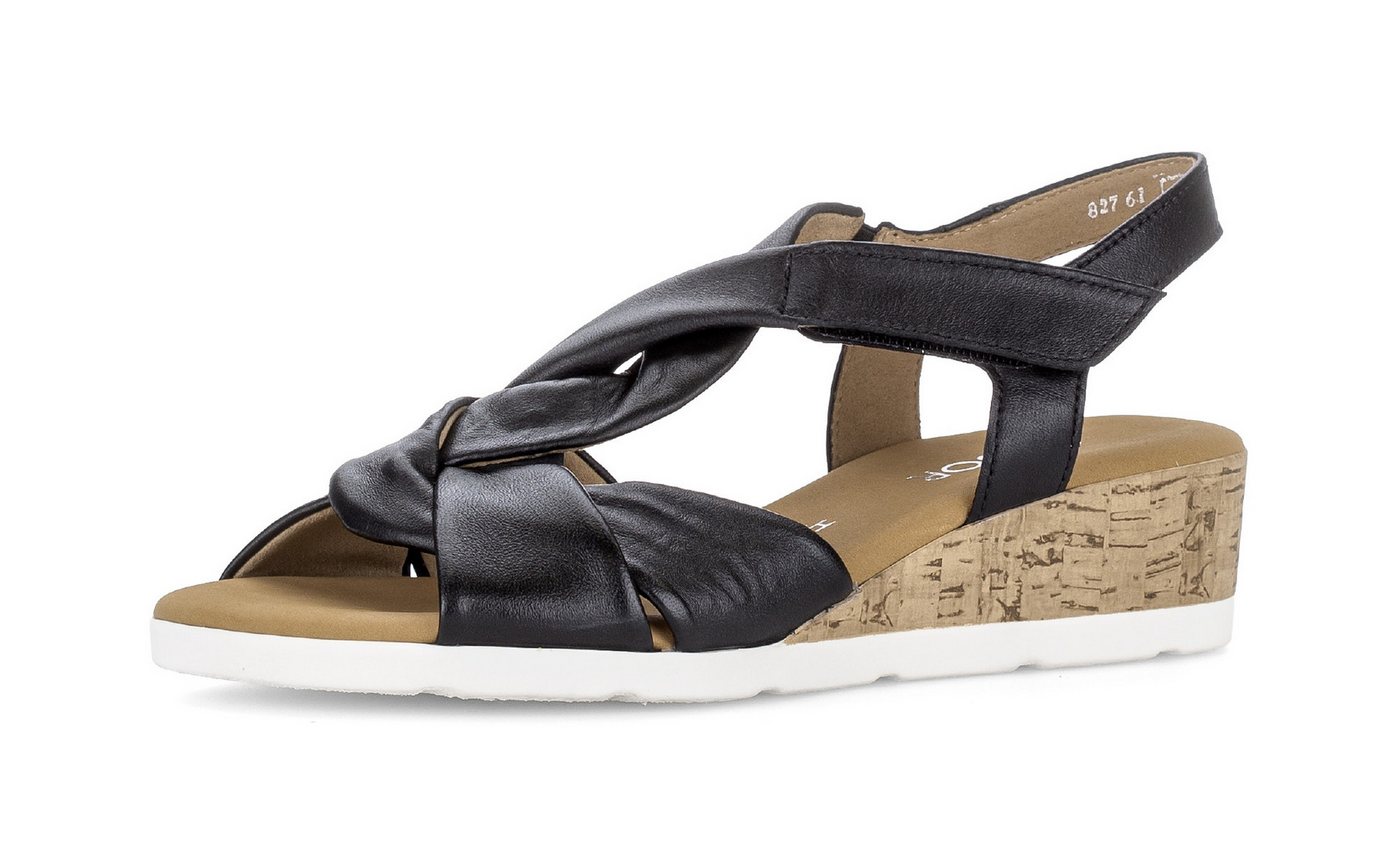Gabor Malta Keilsandalette Sommerschuh, Riemchensandale mit weichen Bandagen, G-Weite (schwarz)