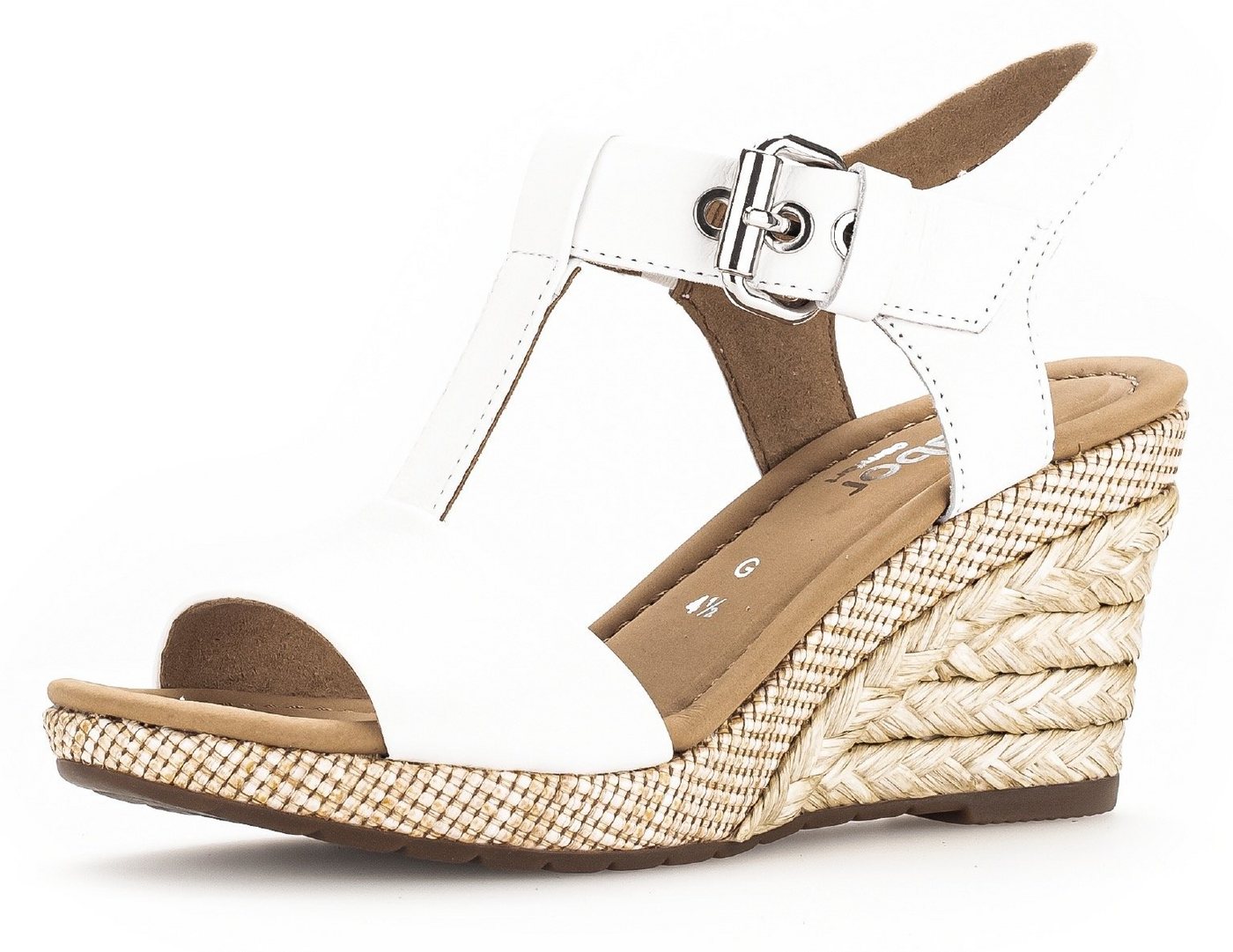 Gabor MILANO Keilsandalette, Sommerschuh, Sandale, Keilabsatz, mit Bastbezug, Weite G (weiß)