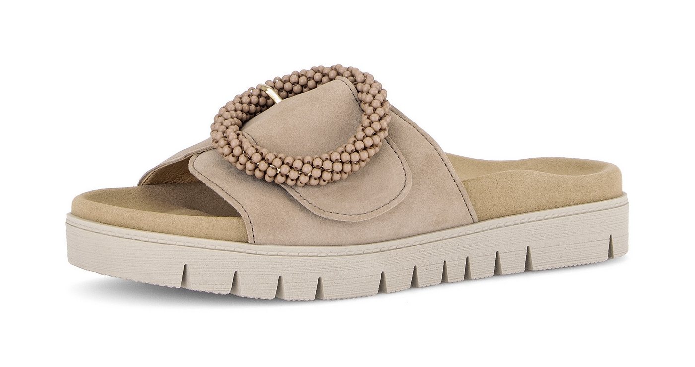 Gabor Pantolette, Plateau, Sommerschuh, Schlappen mit Zierperlen an der Zierschnalle (beige)
