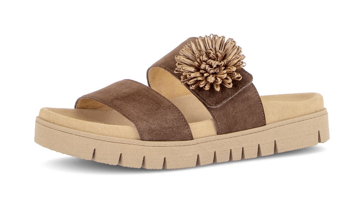 Gabor Pantolette Plateau, Sommerschuh, Schlupfschuh mit Bast-Zierblüte (braun)