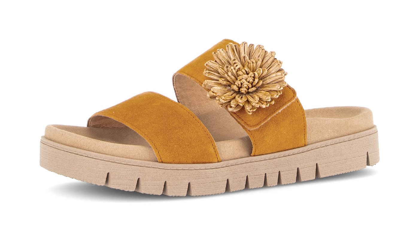 Gabor Pantolette Plateau, Sommerschuh, Schlupfschuh mit Bast-Zierblüte (orange)