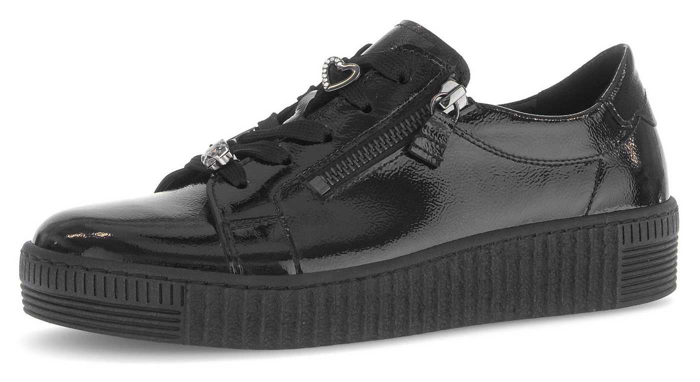 Gabor Plateausneaker, Freizeitschuh, Halbschuh, Schnürer mit edlen Schmuck-Motiven (schwarz)