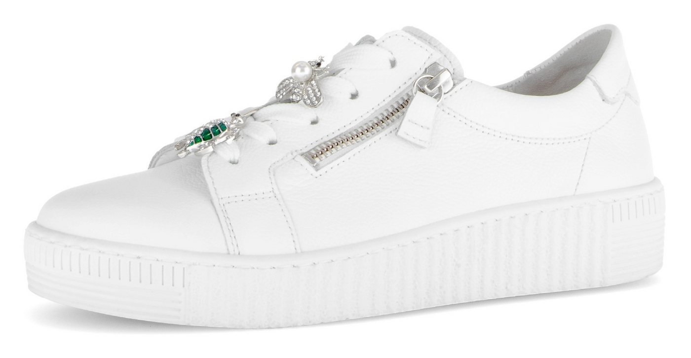 Gabor Plateausneaker, Freizeitschuh, Halbschuh, Schnürer mit edlen Schmuck-Motiven (weiß)