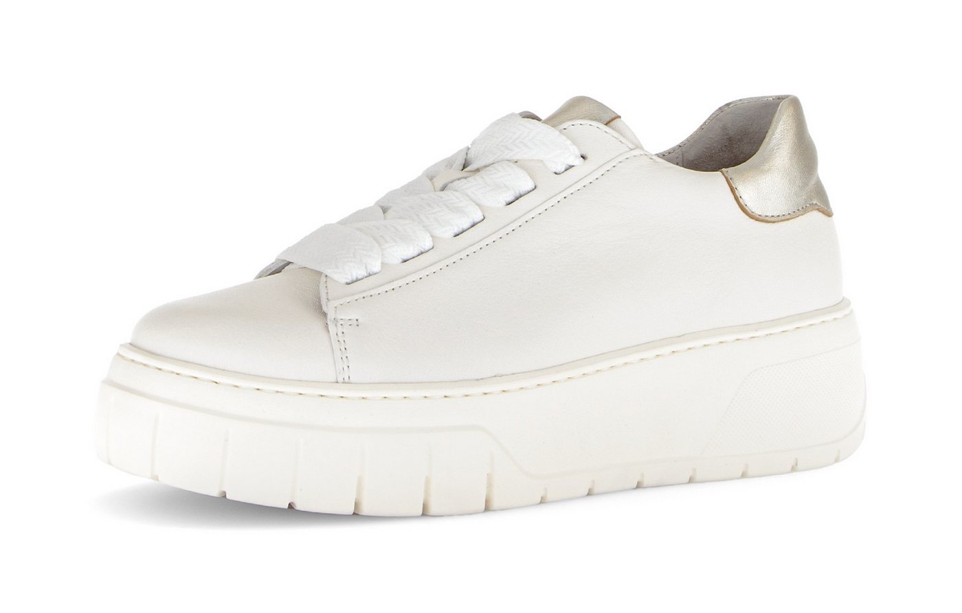Gabor Plateausneaker, Freizeitschuh, Halbschuh, Schnürer mit Kontrastbesatz an der Ferse (silber/weiß)