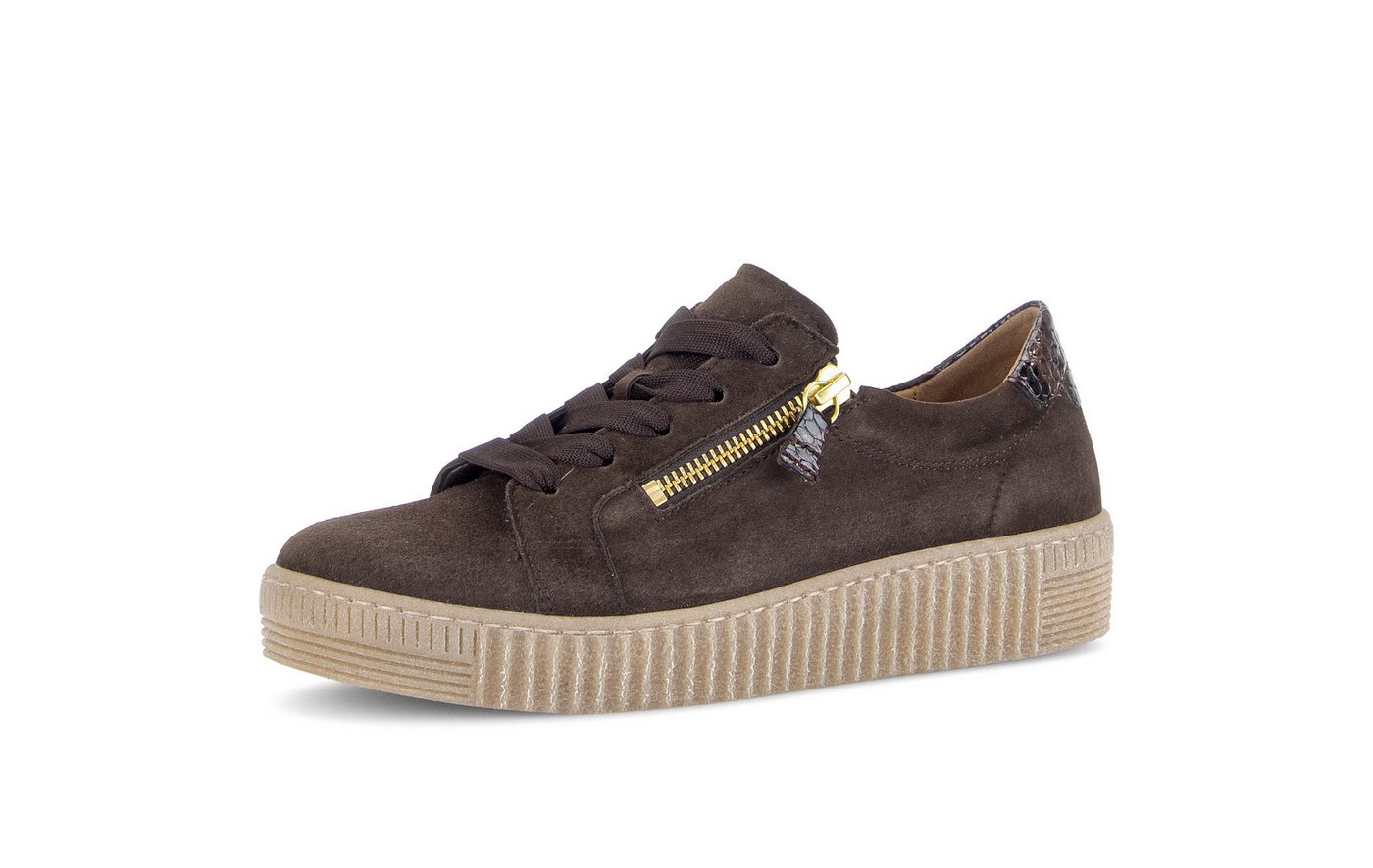 Gabor Plateausneaker Freizeitschuh, Halbschuh, Schnürschuh mit dezentem Fersenbesatz