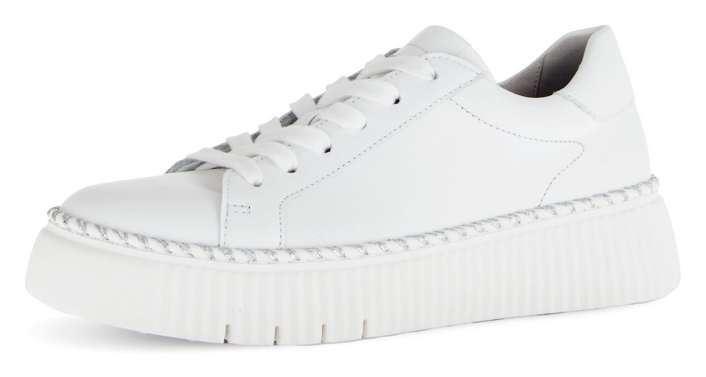 Gabor Plateausneaker, Freizeitschuh, Halbschuh, Schnürschuh mit Kontrast-Rahmennaht (silber/weiß)