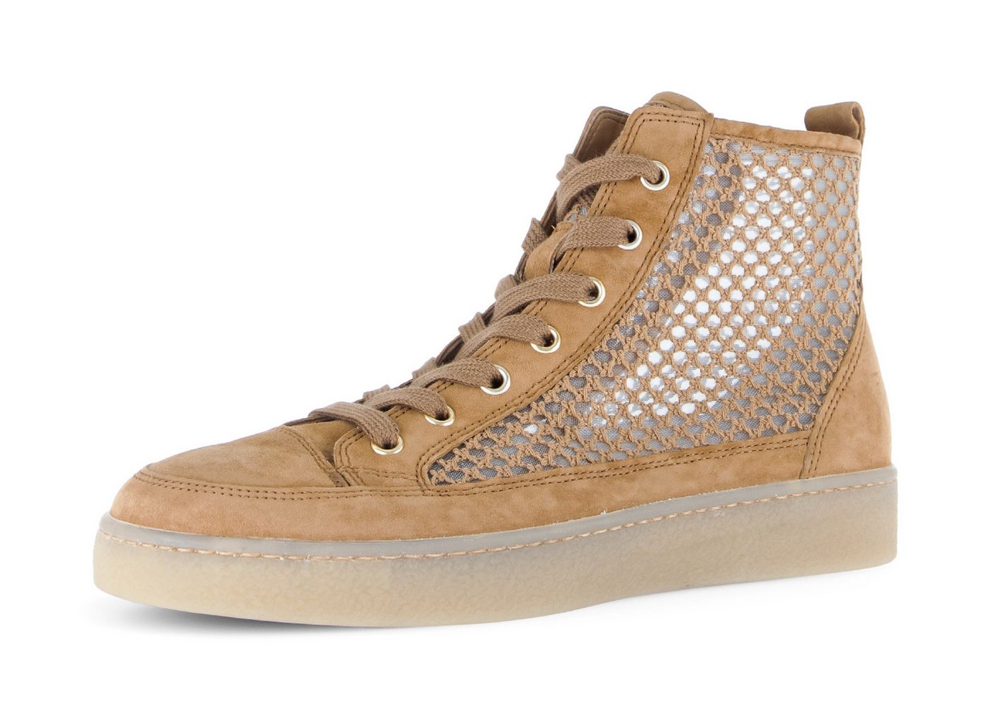 Gabor Plateausneaker, Schnürschuh, Freizeitschuh, High-Top-Sneaker mit modischer Stickerei (braun)