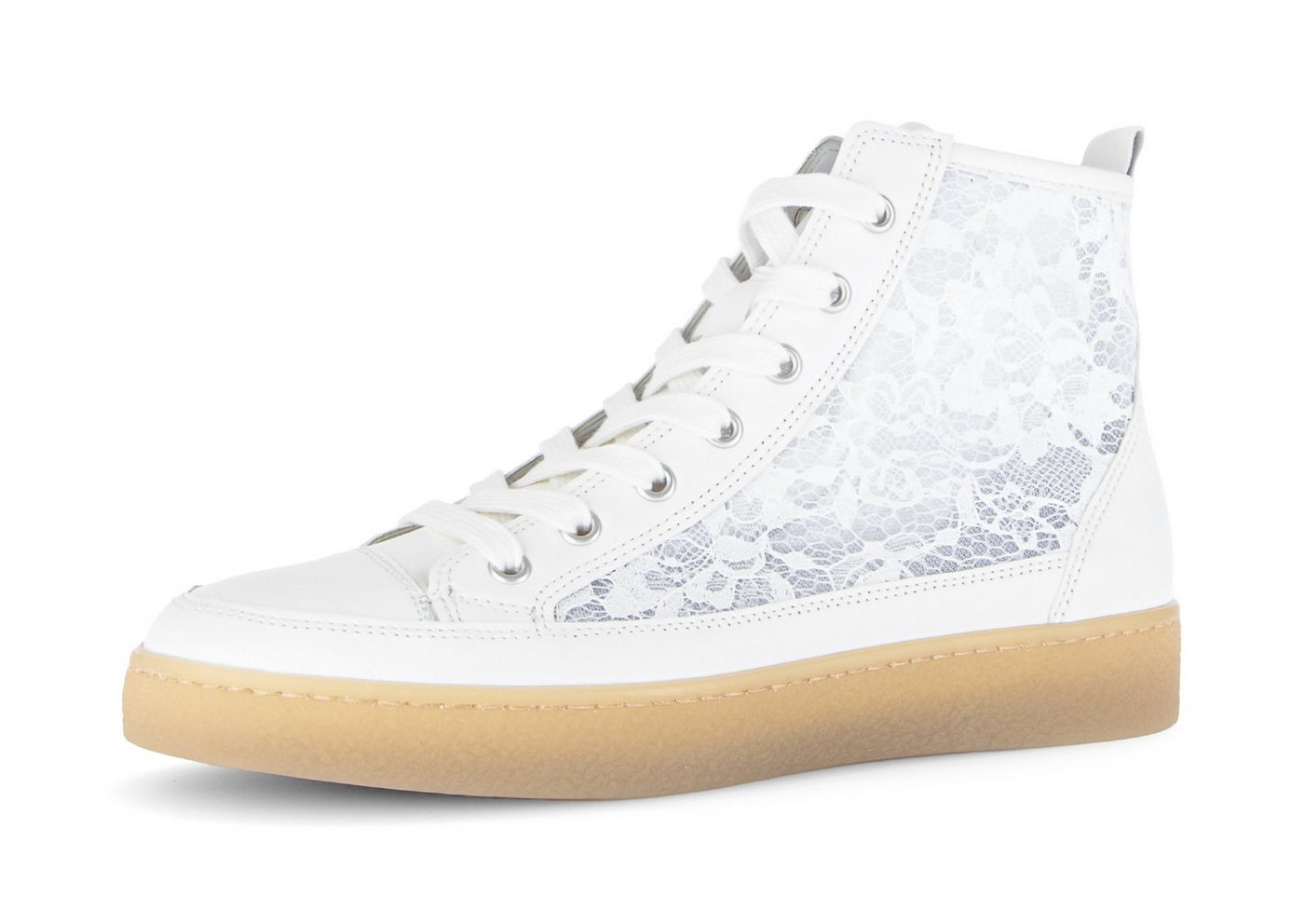 Gabor Plateausneaker, Schnürschuh, Freizeitschuh, High-Top-Sneaker mit modischer Stickerei (weiß)