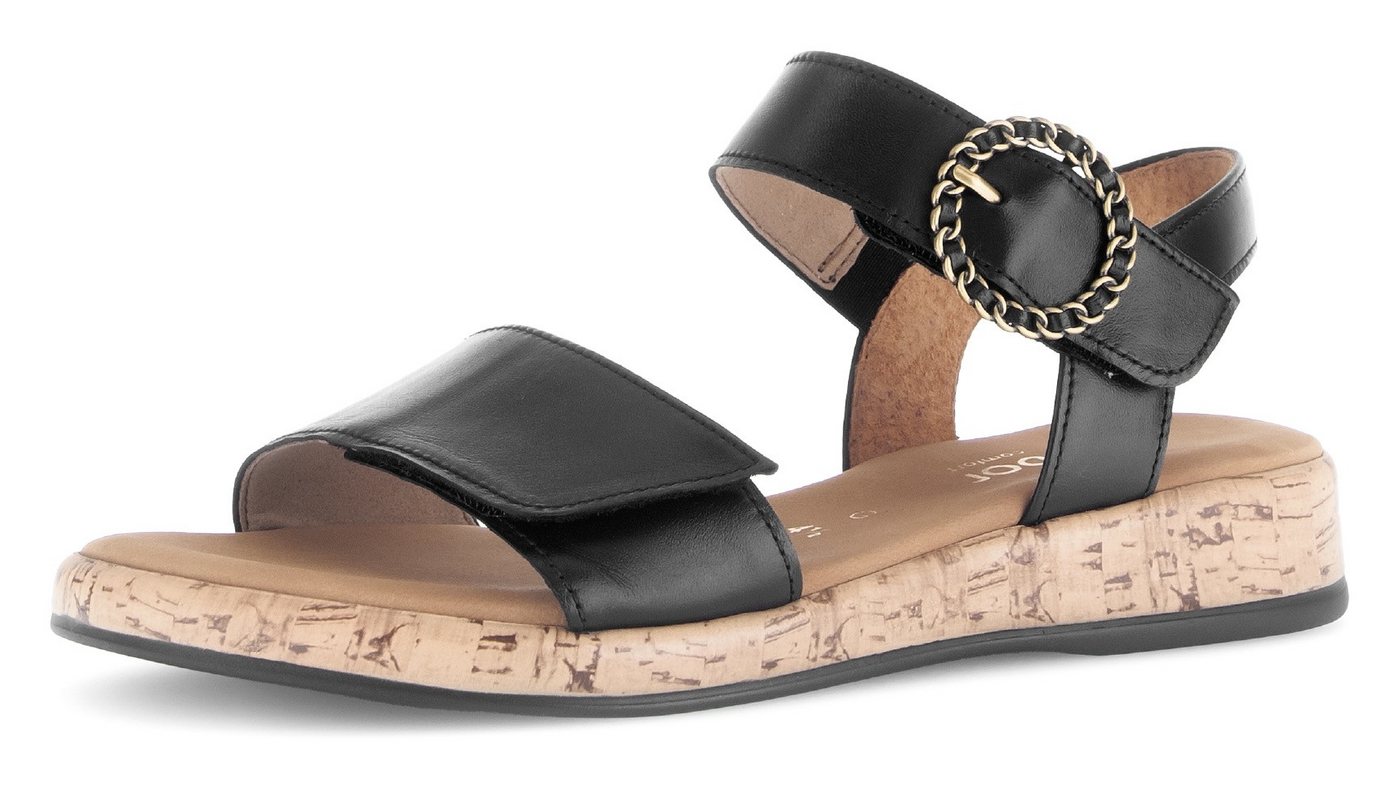 Gabor RHODOS Keilsandalette, Riemchensandale, Komfortschuh, Sommerschuh mit hübscher Zierschnalle (schwarz)