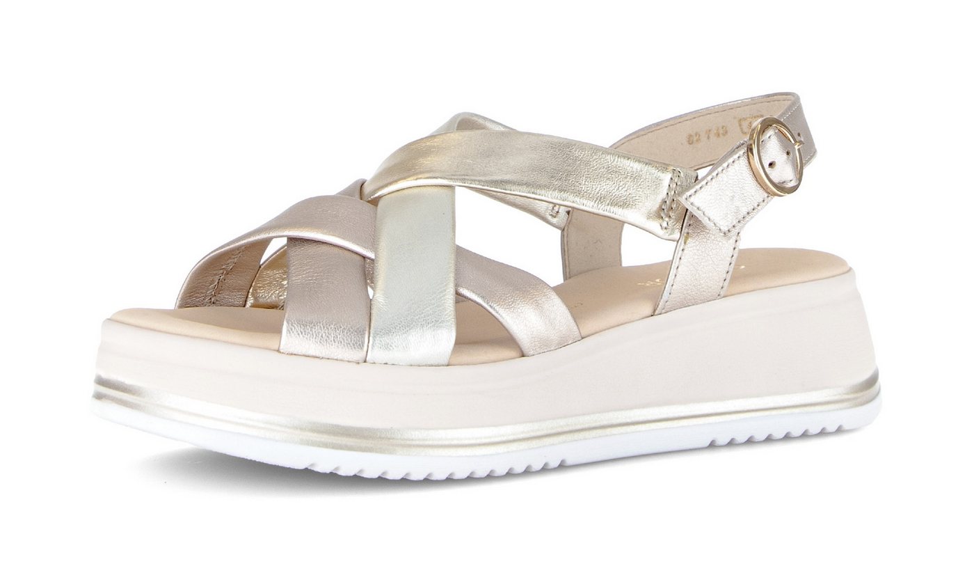 Gabor Rhodos Keilsandalette Riemchensandale, Sommerschuh in Bequemweite G (weit) (gold)