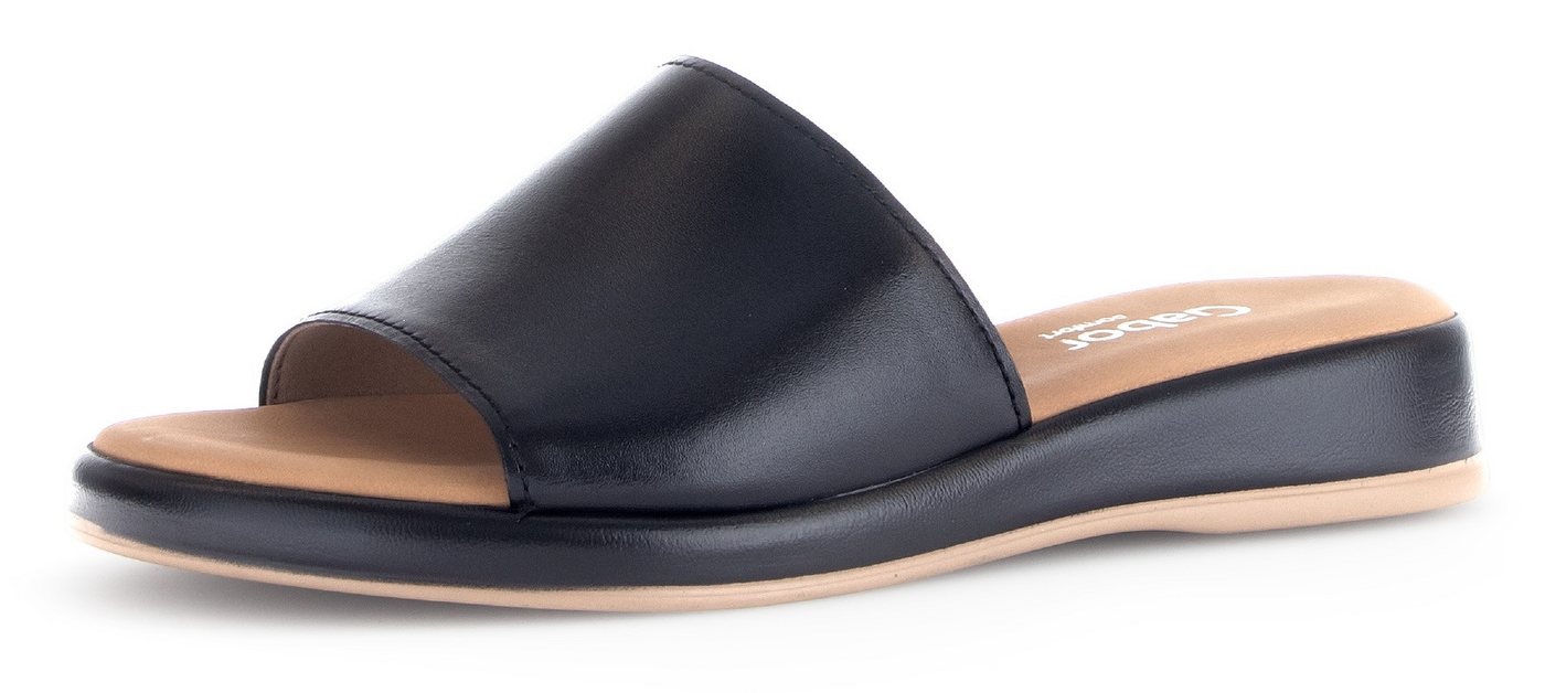 Gabor RHODOS Pantolette, Sommerschuh, Komfortschuh, kleiner Stretcheinsatz, Weite G (weit) (schwarz)