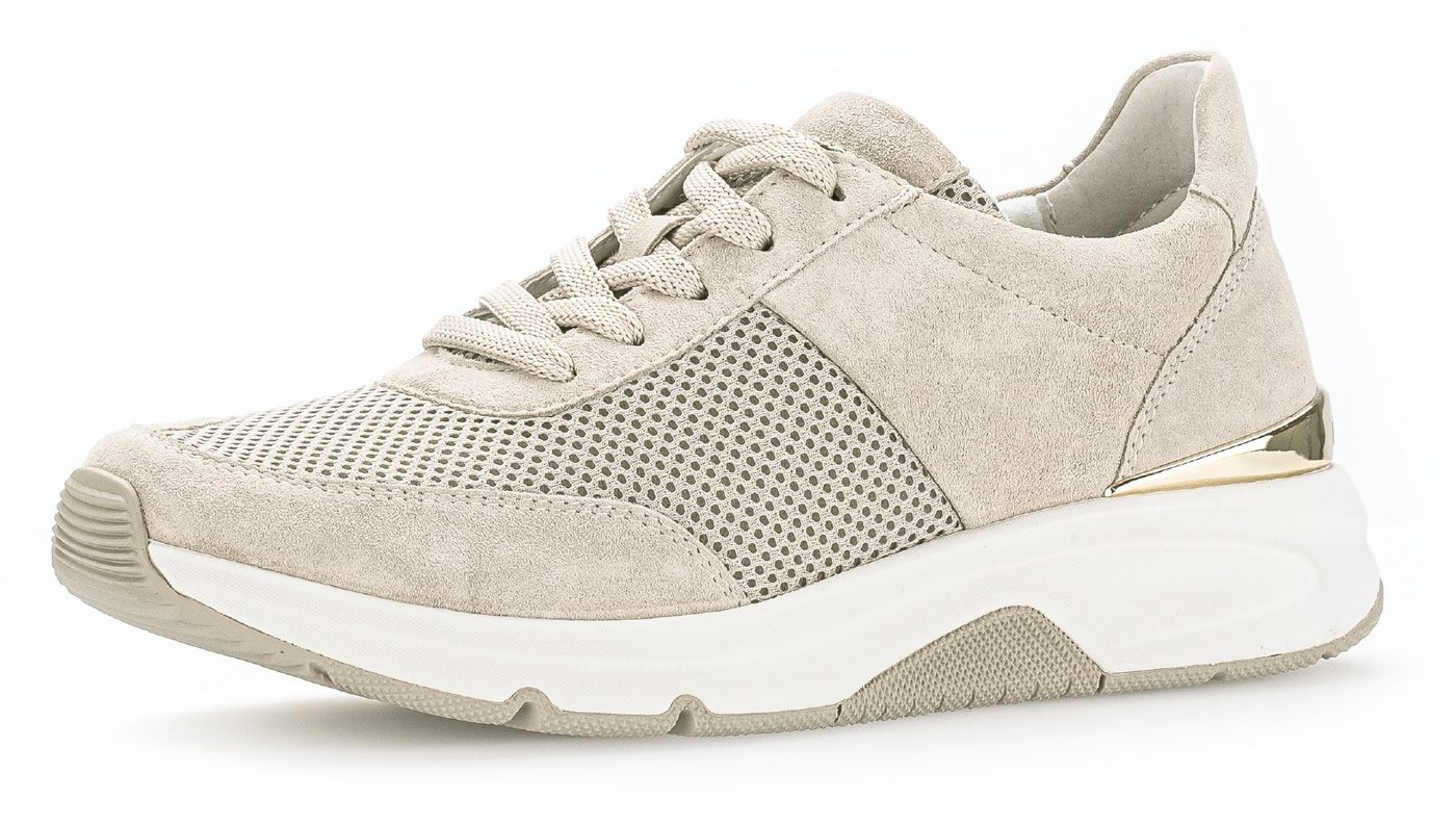 Gabor Rollingsoft Keilsneaker, Freizeitschuh, Halbschuh, Schnürschuh, Logoschriftzug an der Ferse (beige)