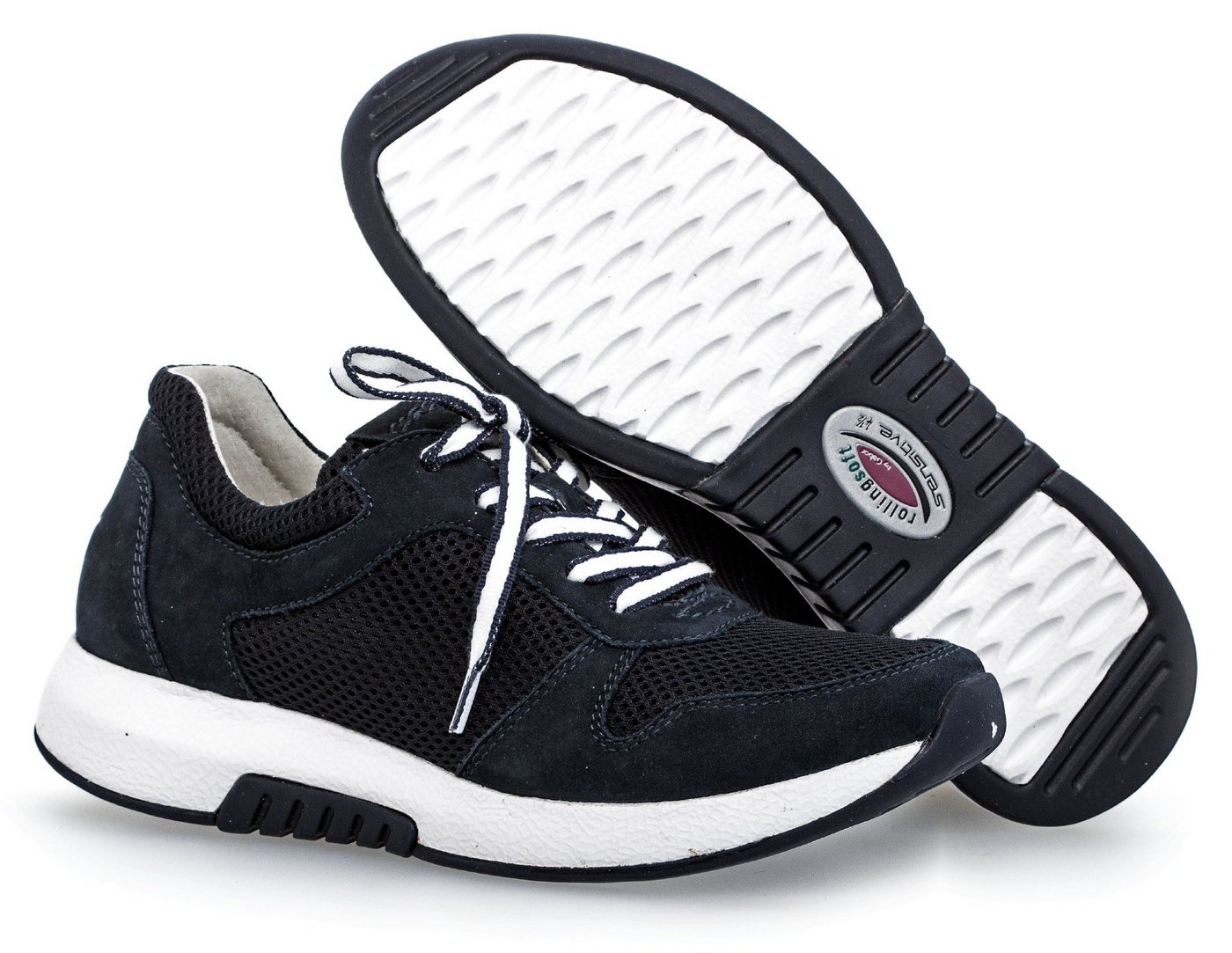 rollingsoft Keilsneaker, Freizeitschuh, Halbschuh, Schnürschuh mit Logo an der Ferse (blau)