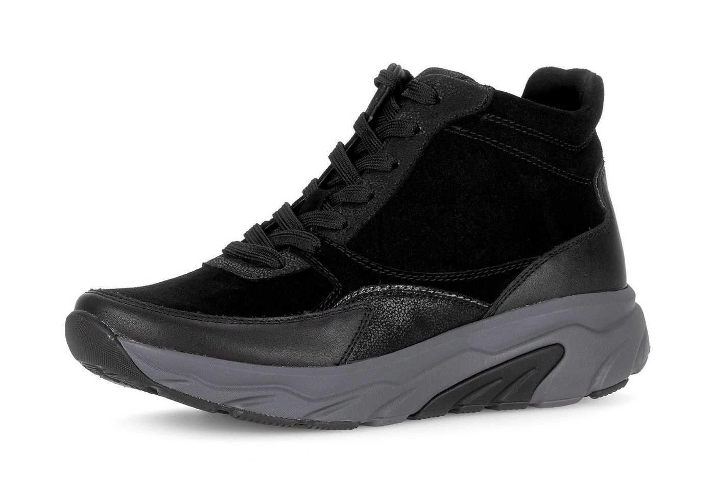 Gabor Rollingsoft Keilsneaker, Schnürboots, High Top-Sneaker, Komfortschuh, gepolsterter Schaftrand (schwarz/grau)