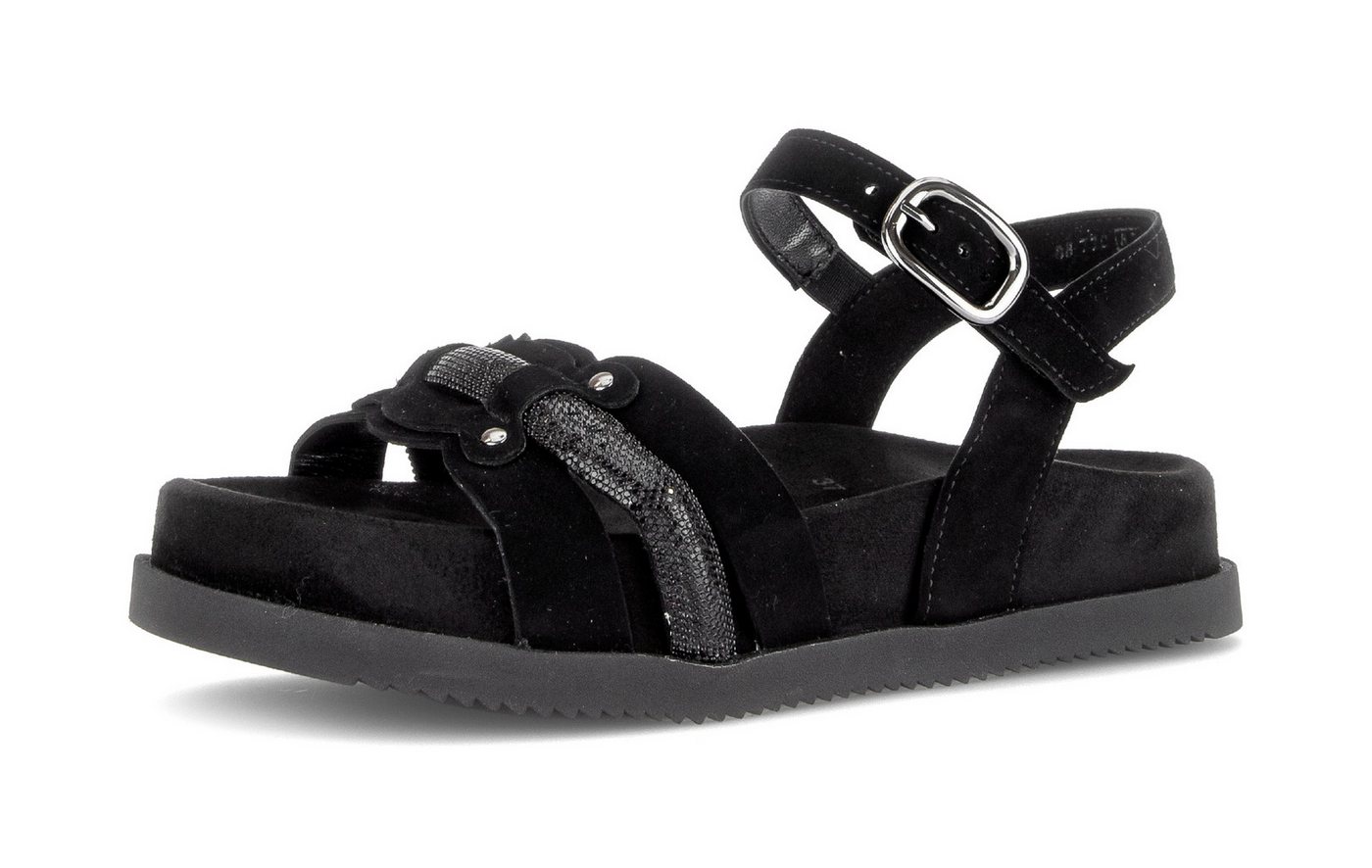 Gabor Sandalette Riemchensandale, Sommerschuh mit glänzendem Schmuckriegel (schwarz)