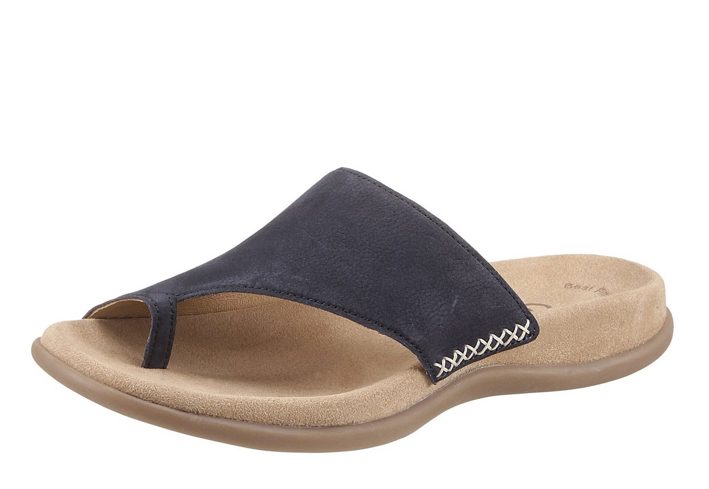 Gabor Zehentrenner, Keilabsatz, Sommerschuh, Dianette mit kontrastfarbiger Stickerei (blau)