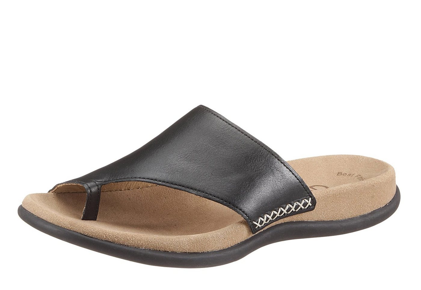 Gabor Zehentrenner, Keilabsatz, Sommerschuh, Dianette mit kontrastfarbiger Stickerei (schwarz)