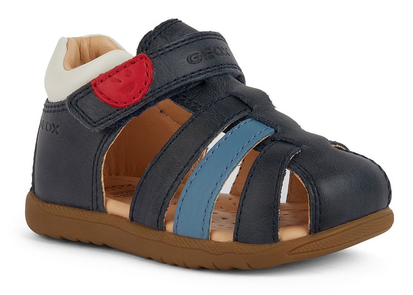 Geox B SANDAL MACCHIA BOY Lauflernschuh, Sandale, Babyschuh, Klettschuh mit bunten Riemchen (blau)