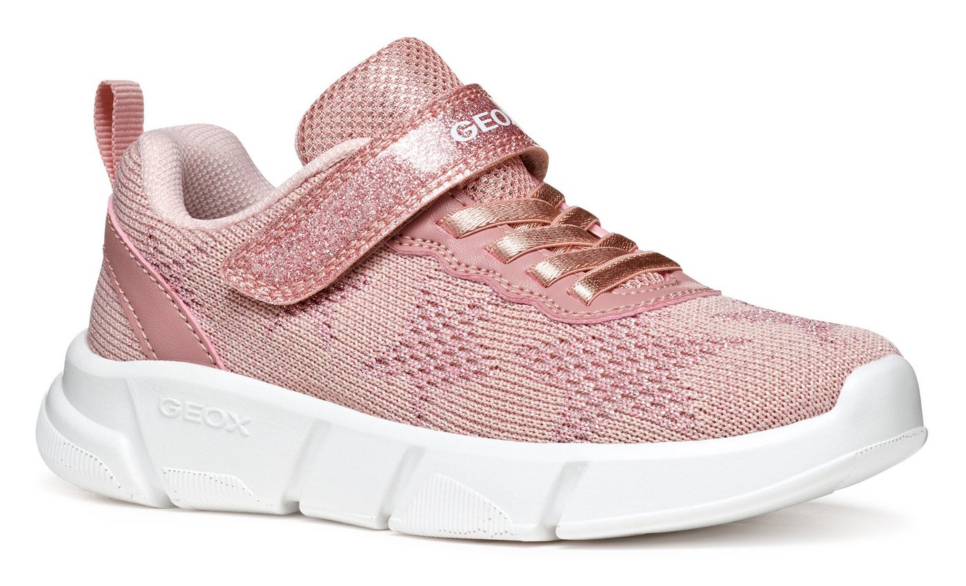 Geox J ARIL GIRL Sneaker, Knitwear Sneaker, Klettschuh mit glitzerndem Klettriegel