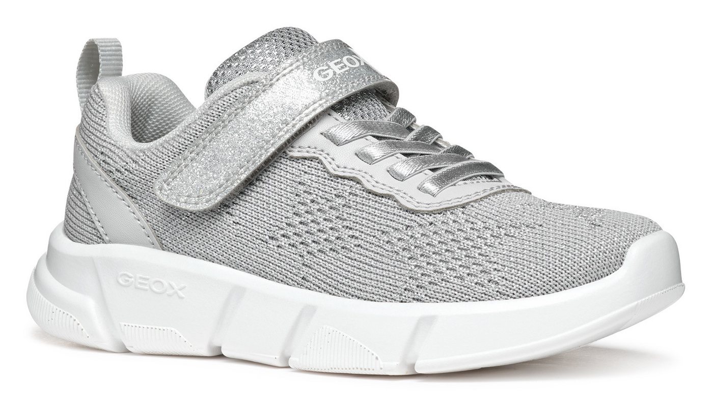 Geox J ARIL GIRL Sneaker, Knitwear Sneaker, Klettschuh mit glitzerndem Klettriegel