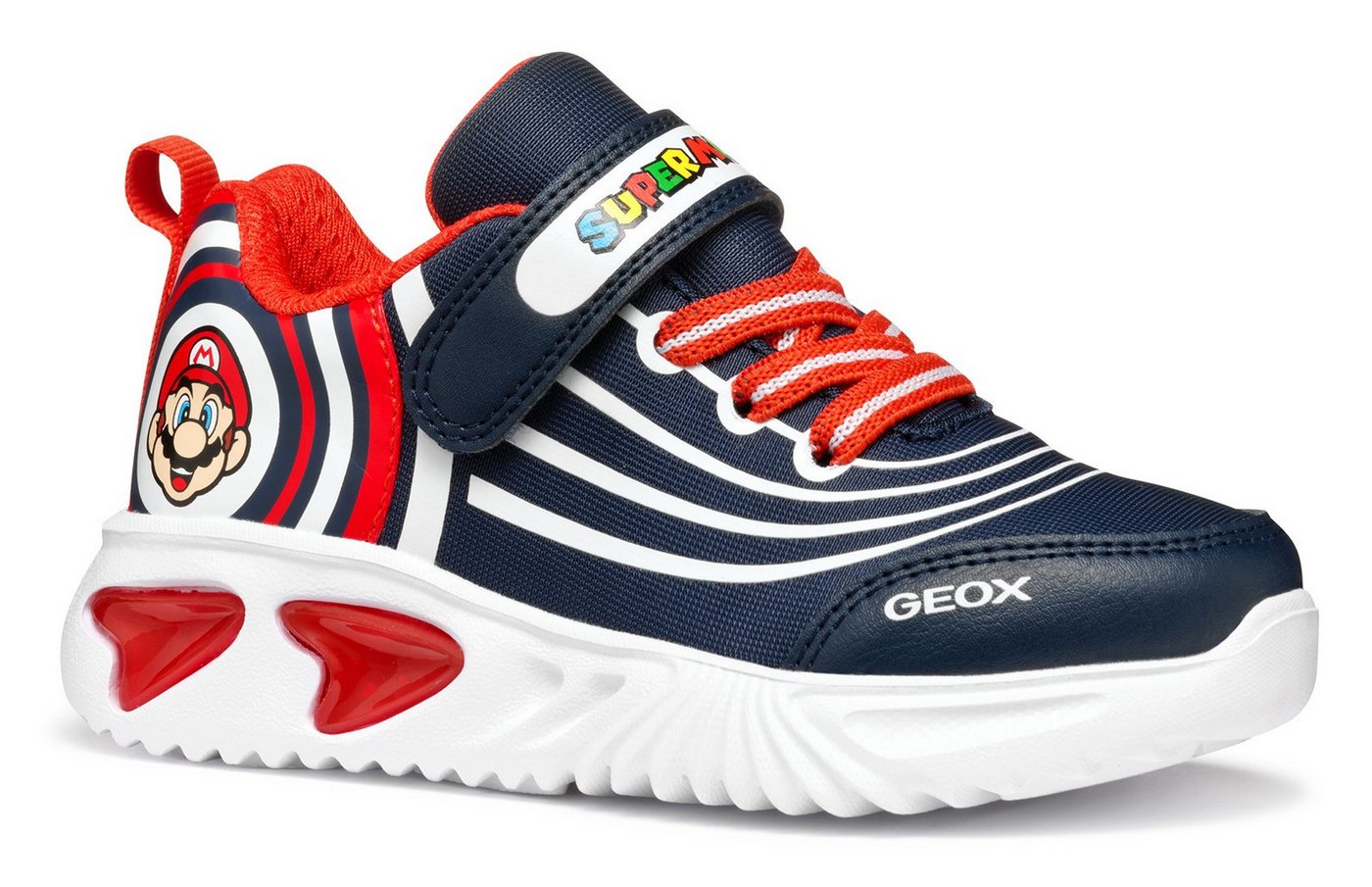Geox J ASSISTER BOY Blinkschuh Sneaker, Sneaker, Klettschuh, Retro Sneaker mit Super Mario Motiv