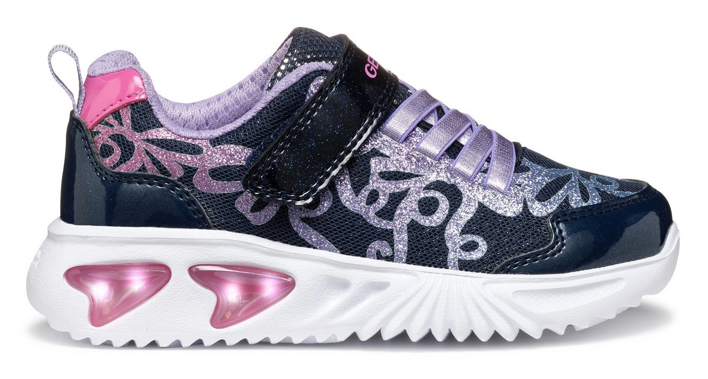 Geox J ASSISTER GIRL Blinkschuh Sneaker, Klettschuh mit bunt glitzerndem Schleifchen Muster und Blinkfunktion