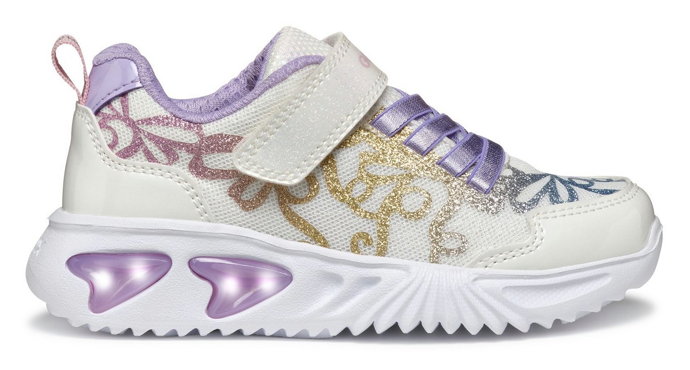 Geox J ASSISTER GIRL Blinkschuh Sneaker, Klettschuh mit bunt glitzerndem Schleifchen Muster und Blinkfunktion