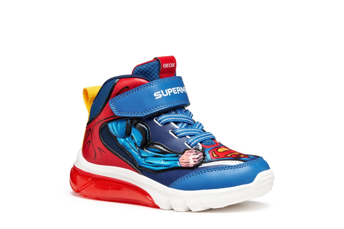 Geox J CIBERDRON BOY Superman Blinkschuh Sneaker Schnürboots, Blinkschuh mit cooler Blinkfunktion