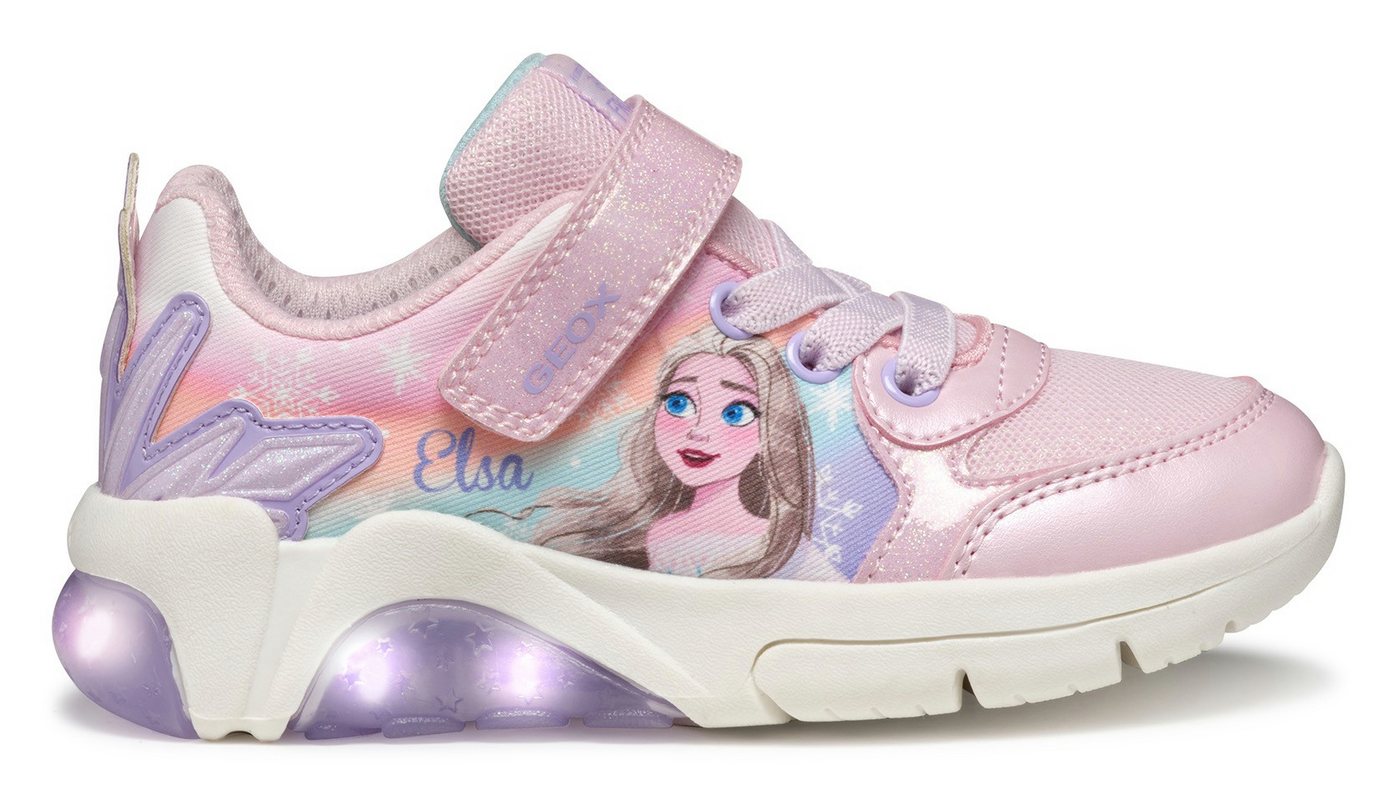 Geox J FADINLIGHT GIRL Blinkschuh Sneaker Disney Schuh, Klettschuh, Frozen Sneaker mit Blinkfunktion