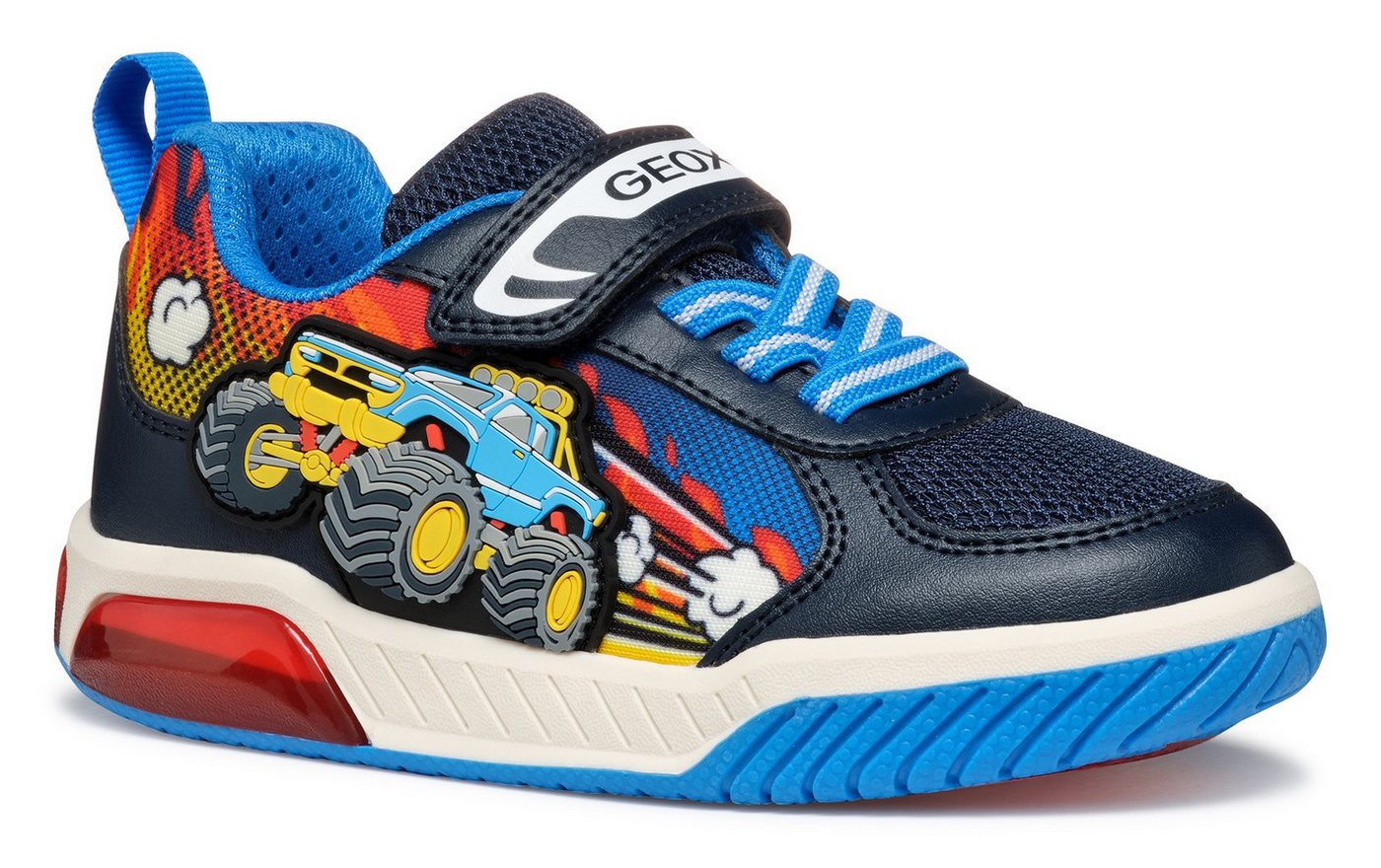 Geox J INEK BOY Blinkschuh Sneaker Kindergartenschuh, Klettschuh mit Fahrzeug Motiv