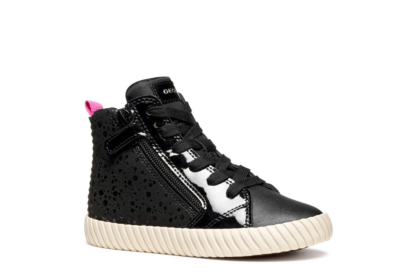 Geox J MIRROLESS GIRL Sneaker Schnürboots mit Warmfutter, Größenschablone zum Download (schwarz)