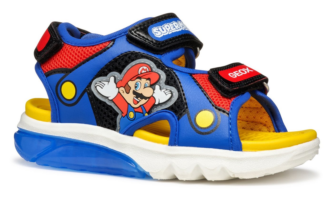 Geox J SANDAL CIBERDRON B Blinkschuh Sandale Klettschuh in buntem Design mit Super Mario Motiv und Blinkfunktion