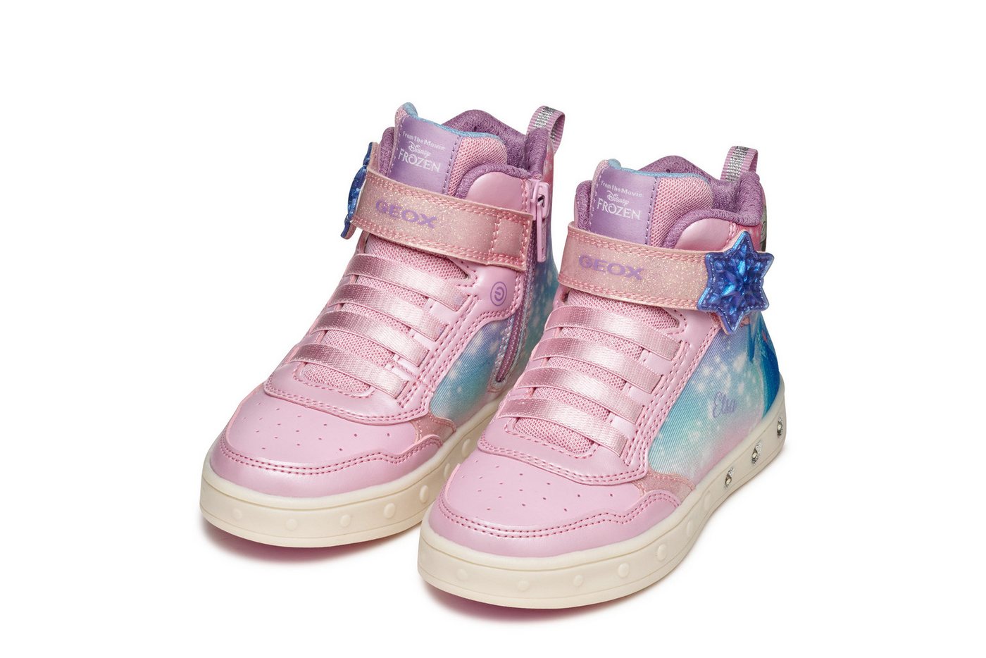 Geox J SKYLIN GIRL Blinkschuh Sneaker Schnürboots, Blinkschuh mit Glitzer und Blinkfunktion