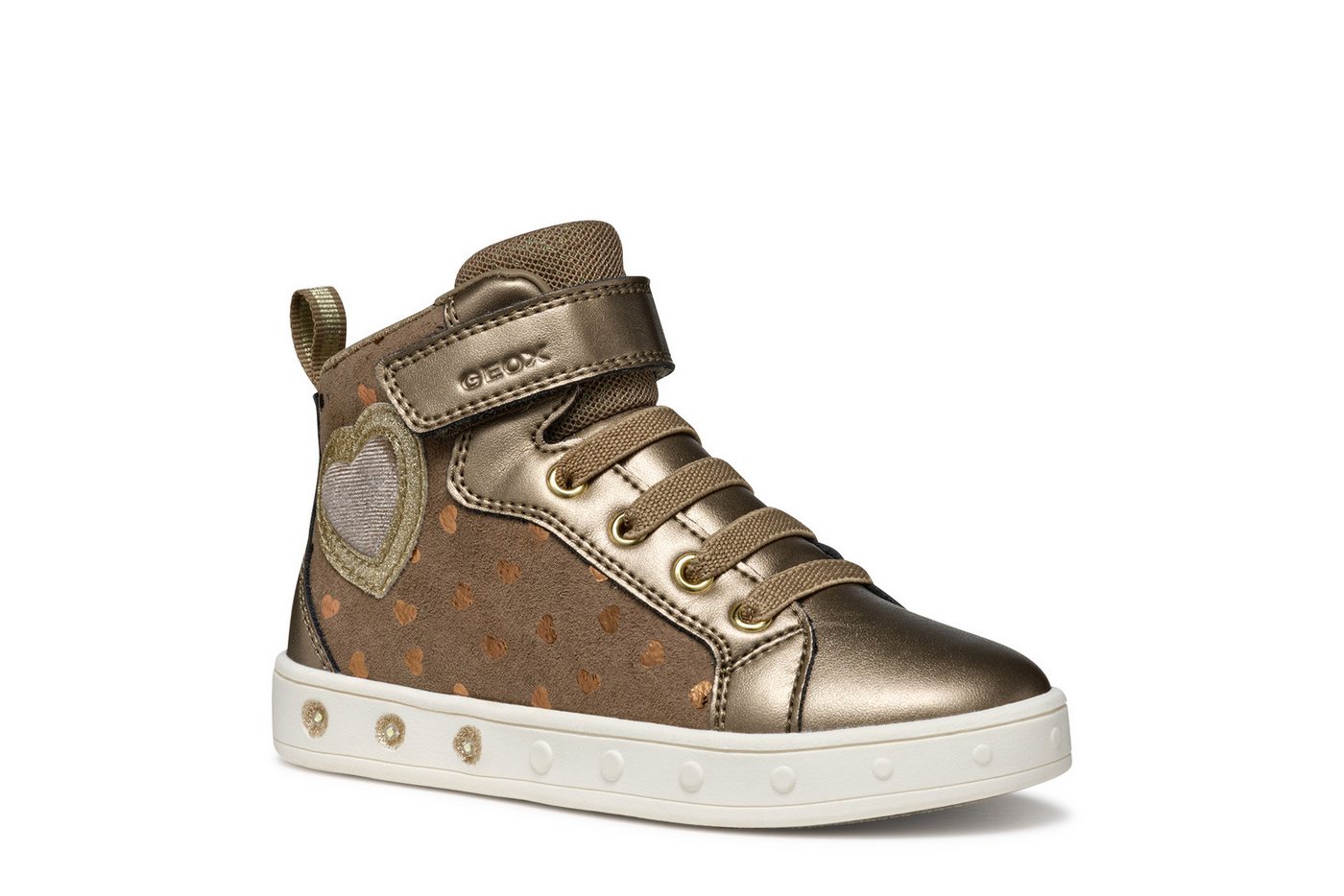 Geox J SKYLIN GIRL Blinkschuh Sneaker Schnürboots mit Glitzer, Blinkfunktion, Größenschablone zum Download