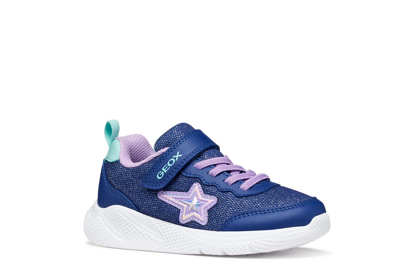 Geox J SPRINTYE GIRL Sneaker Slipper mit schönen Glitzerdetails, Größenschablone zum Download (blau/lila)