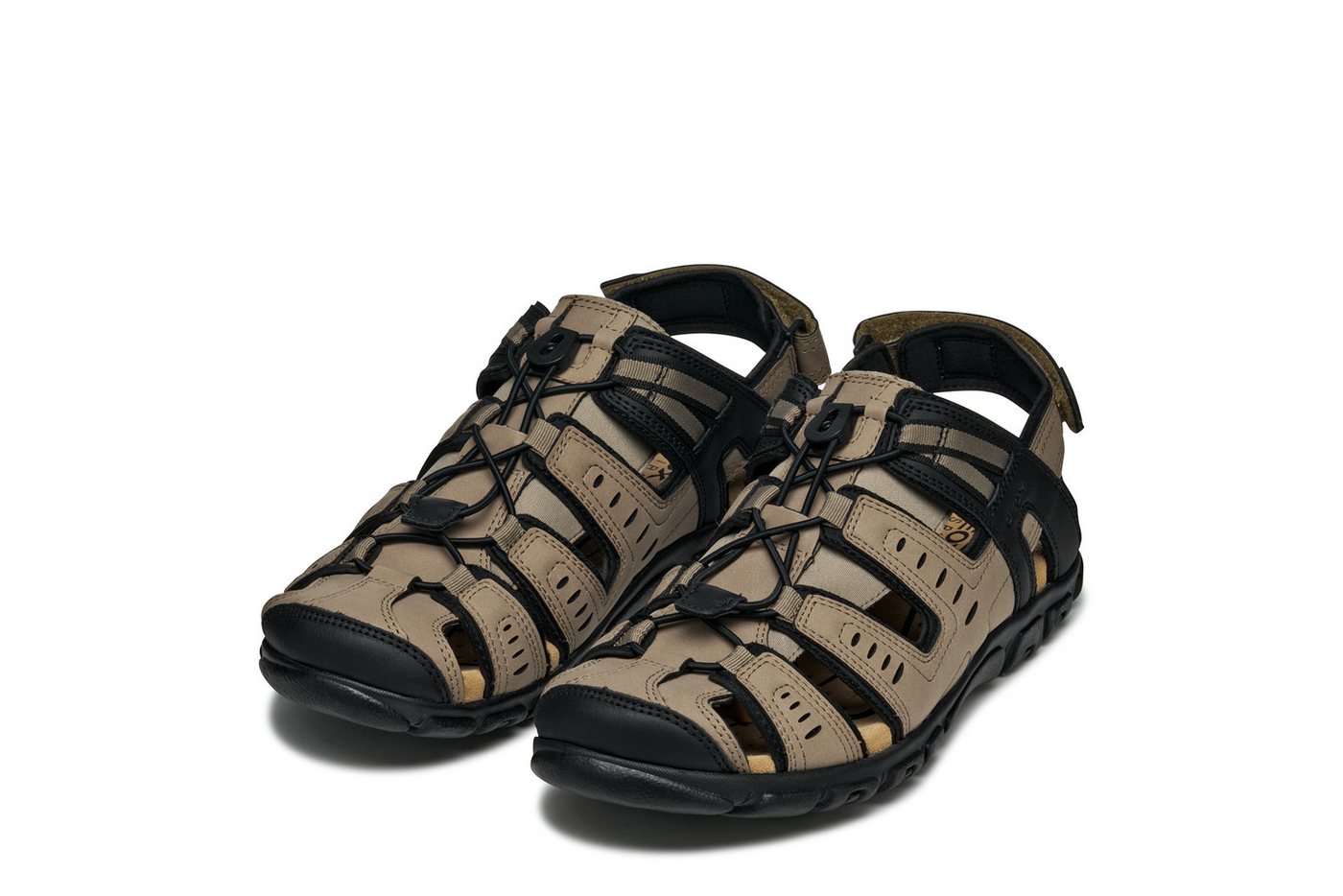 Geox UOMO SANDAL STRADA C Sandale, Sommerschuh, Klettschuh, Outdoorsandale, mit Lederfußbett (beige/schwarz)