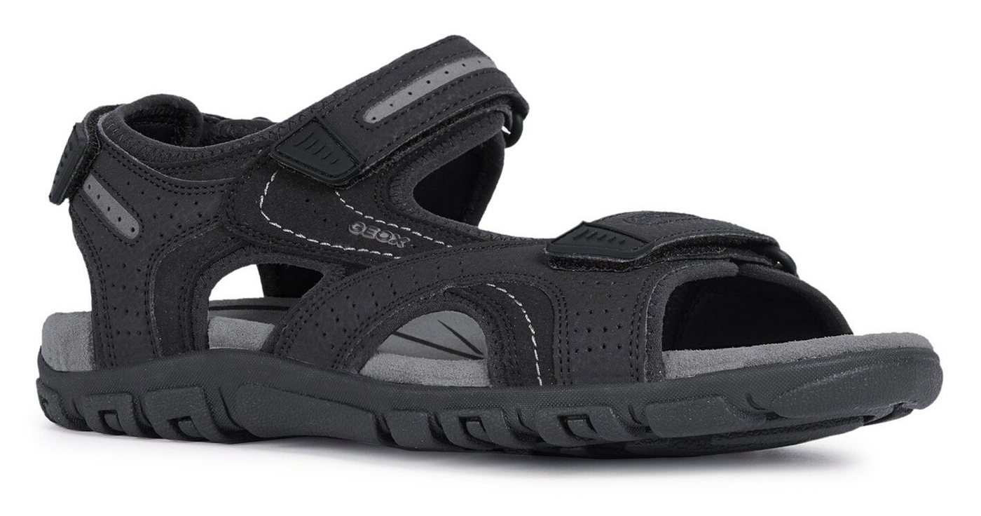 Geox UOMO SANDAL STRADA Sandale, Sommerschuh, Klettschuh, Outdoorsandale, im Trekking-Look (grau/schwarz)