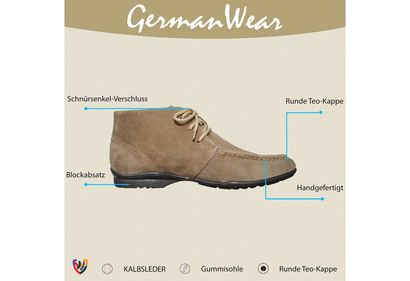 German Wear TREND HSH043 Schnürboots Desert Boots Lederschuhe Stiefeletten Schuhe aus Wildleder