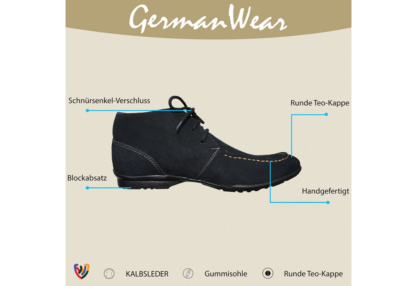 German Wear TREND HSH043 Schnürboots Desert Boots Lederschuhe Stiefeletten Schuhe aus Wildleder