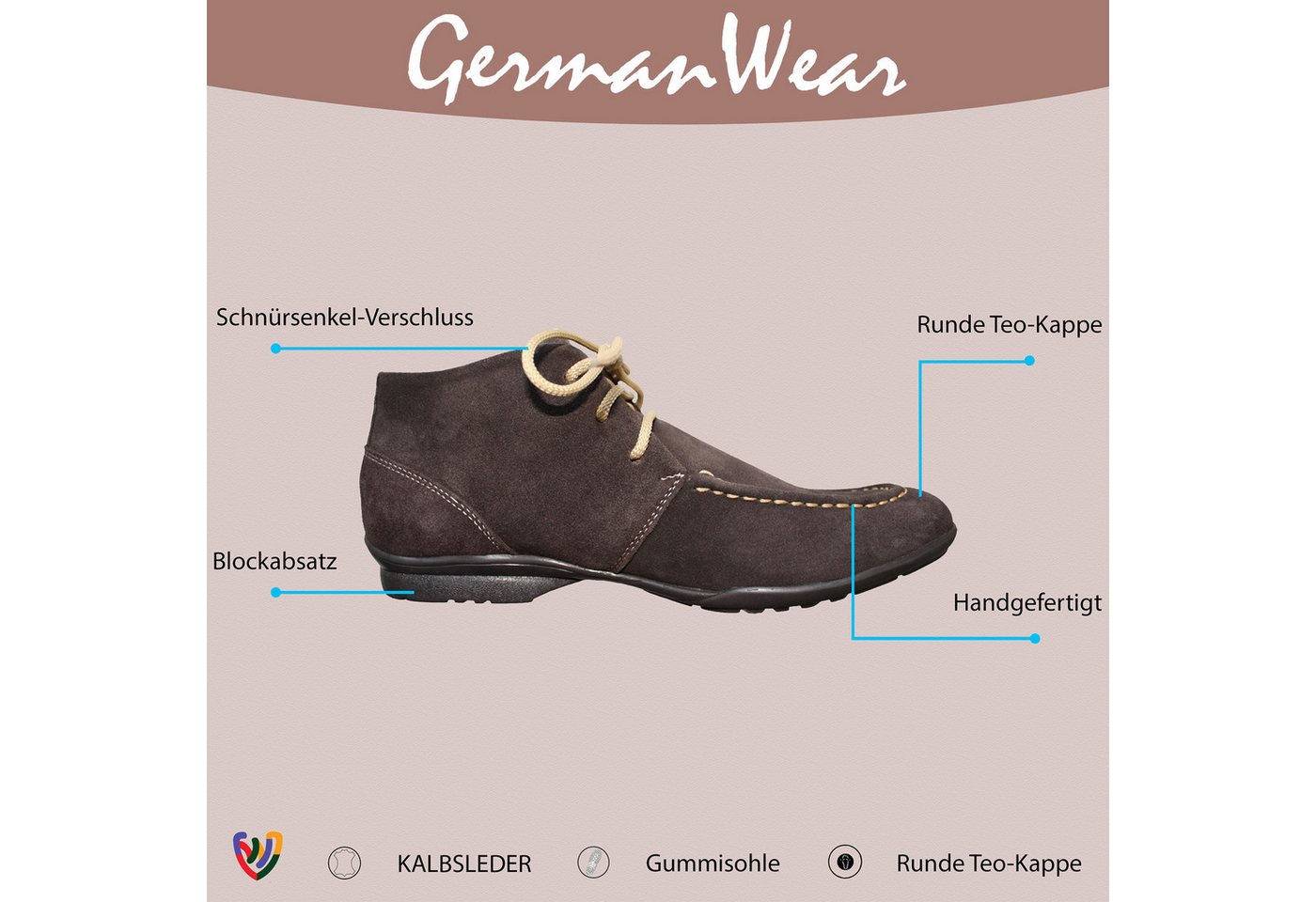 German Wear TREND HSH043 Schnürboots Desert Boots Lederschuhe Stiefeletten Schuhe aus Wildleder