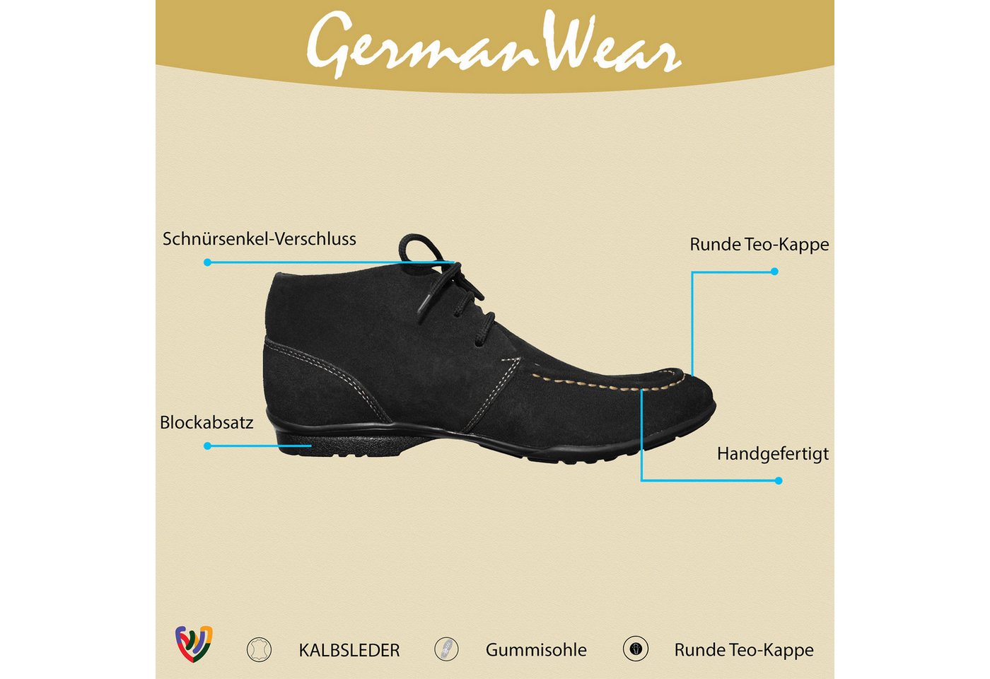 German Wear TREND HSH043 Schnürboots Desert Boots Lederschuhe Stiefeletten Schuhe aus Wildleder
