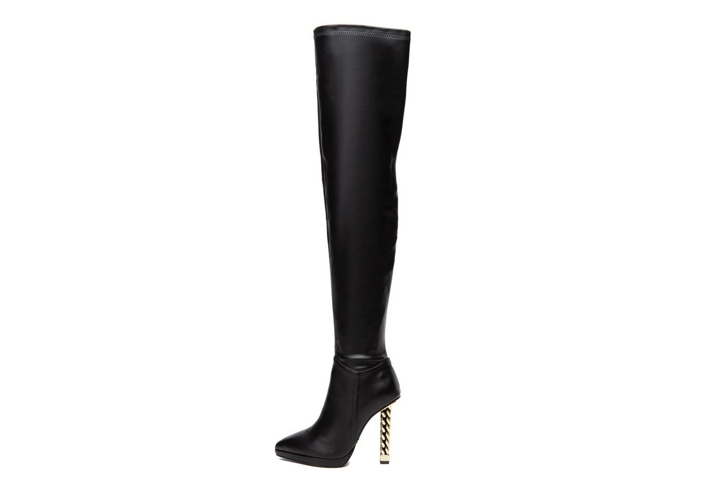 Giaro ALISSA BLACK MATTE Overkneestiefel schwarz, 11cm Absatz, Stiletto-Kettenabsatz, 10cm Plateauspitze