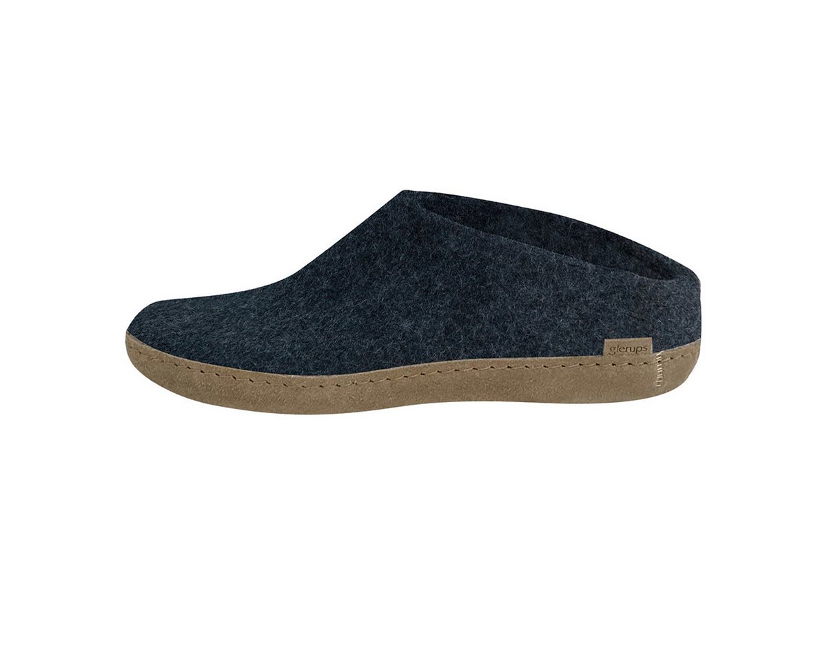 glerups dk Ledersohle Pantoffel (1-tlg) Pantoffeln - Aus 100% reiner Naturwolle, Schützt vor Geruch (Denim)