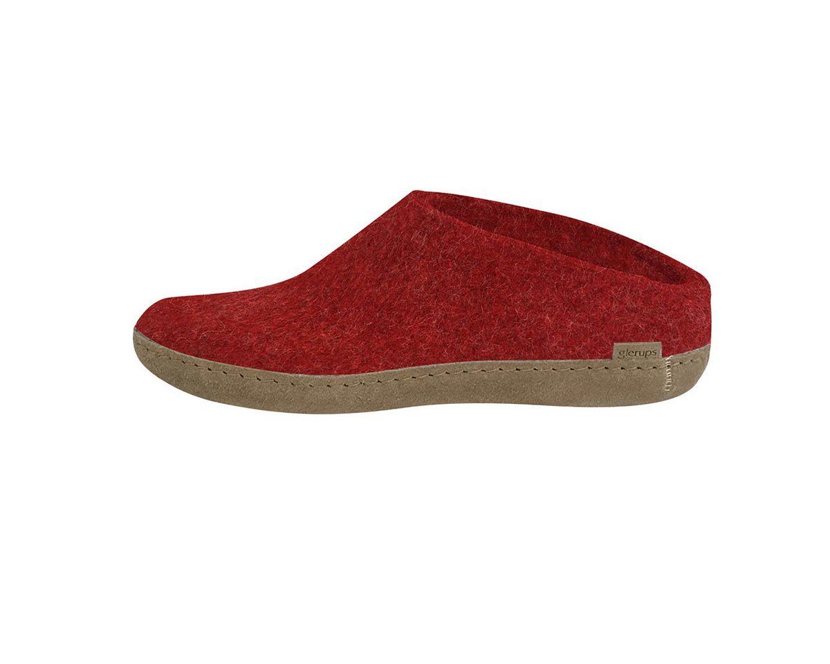 glerups dk Ledersohle Pantoffel (1-tlg) Pantoffeln - Aus 100% reiner Naturwolle, Schützt vor Geruch (rot)